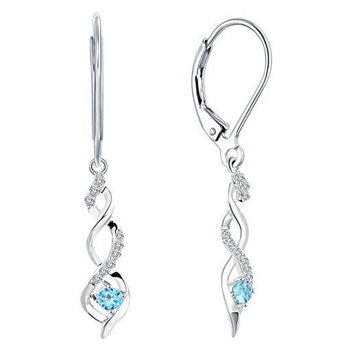 JO WISDOM orecchini infinito twist argento 925 donna con aaa zirconia cubica marzo birthstone colore acquamarina