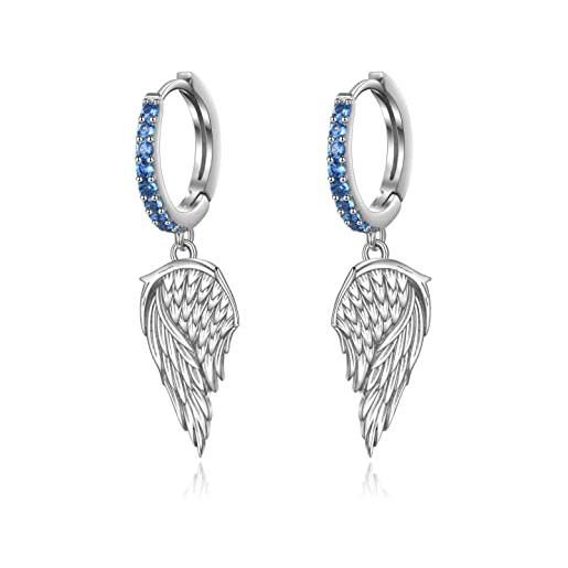 YAFEINI orecchini a cerchio con ali d'angelo orecchini pendenti in argento sterling 925 gioielli regali per donne ragazze mamma madre (blu)