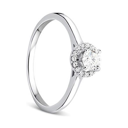 OROVI anello da donna in oro bianco 0,19 ct centrale solitario diamante anello di fidanzamento 9 carati (375) oro e diamanti rimanenti brillanti 0,06 ct, oro, diamante
