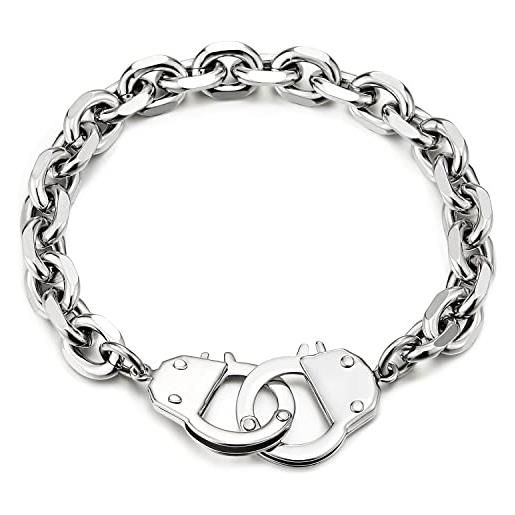 COOLSTEELANDBEYOND squisiti acciaio inossidabile uomo donna manette collegamento chain braccialetto bracciale, lucido, argento colore