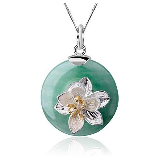 Springlight ✦ regalo san valentino collana donna in argento sterling s925 con pietra di loto, avventurina naturale, realizzato a mano, gioielli donna regalo donna. (green)