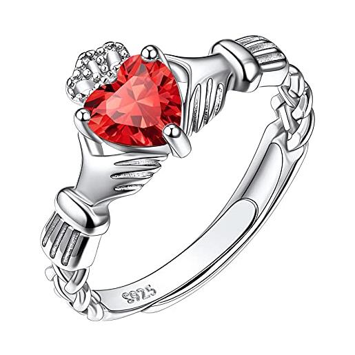 Suplight anello claddagh anello donna regolabile con pietra cuore anello regolabile donna rubino anello pietra rosa donna luglio fede matrimonio sposa
