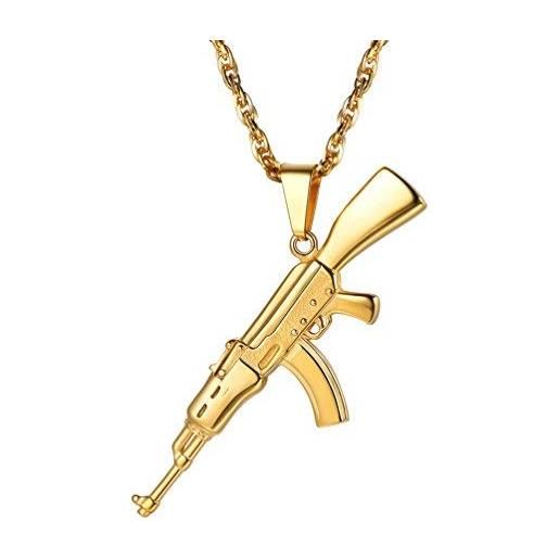 PROSTEEL collana pendente uomo ciondolo di fucile ak47, placcato oro 18k, catena regolabile, hip hop punk, oro, ak47 fucile automatico, confezione regalo