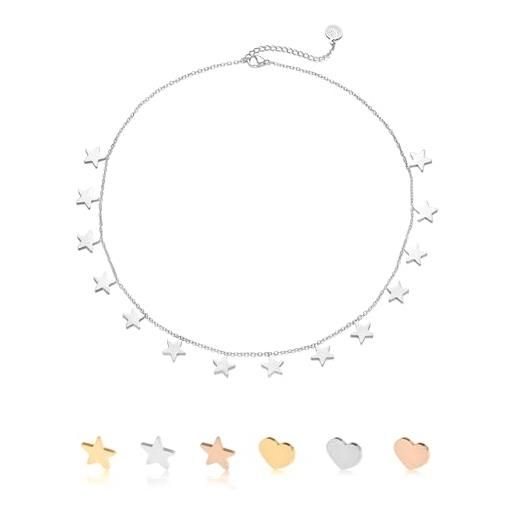 Collana catena rettangolare argento 925 oro rosa Perle e stelline