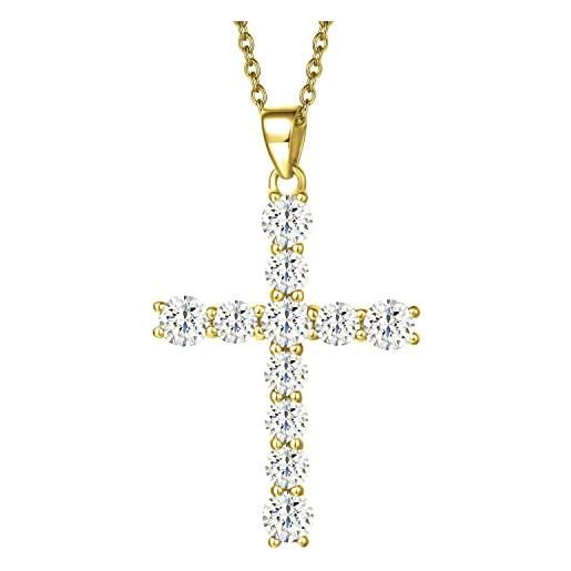 Carleen collana con pendente croce in argento sterling 925 placcato in oro giallo, regalo di gioielli per donna ragazza, lunghezza della catena: 40 cm + 5 cm