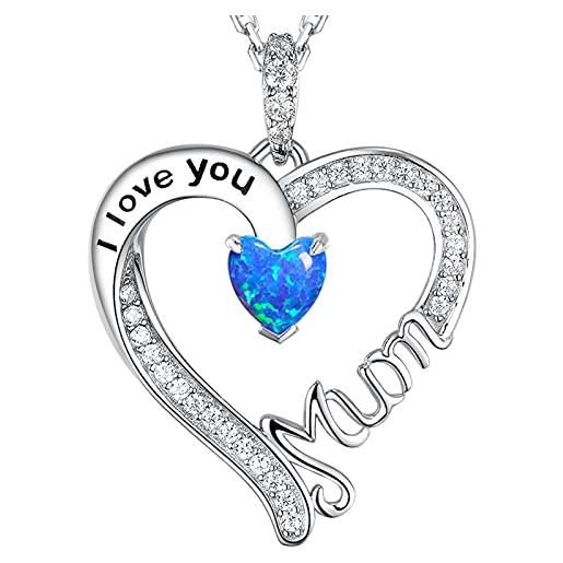 Ginomay gioielli opale blu per le donne ti amo mamma collana regali di compleanno ottobre collana cuore d'amore in argento sterling 925