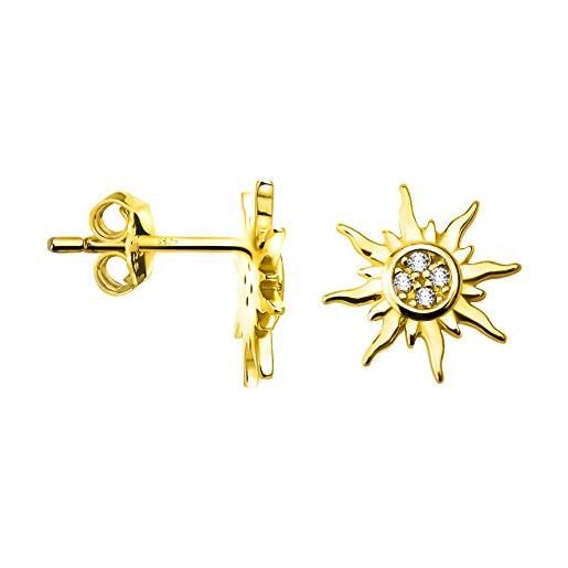 Sofia milani - orecchini da donna in argento 925 - placcati in oro e con pietra zircone - orecchini a perno a stella sole - 20554
