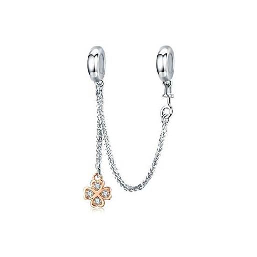 YiRong Jewelry ciondolo in argento sterling 925 a forma di catena di sicurezza, ciondolo a clip per braccialetti pandora, tutti, 
