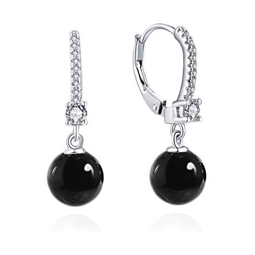 JO WISDOM orecchini perle argento 925 donna con 8mm nero perle 3a zirconia cubica