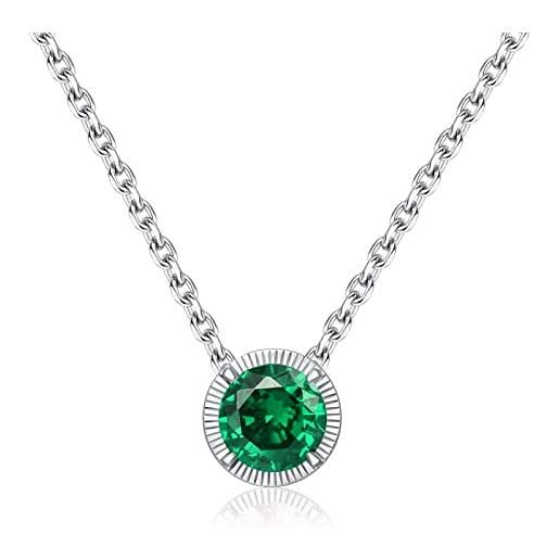 Qings collana di smeraldi verdi - maggio ciondolo smeraldo pendente, birthstone pendente solitario collana in argento 925 donna