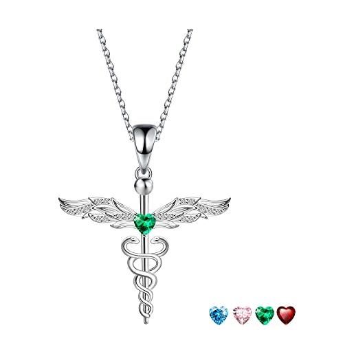 JJDreams collana a croce in argento 925 collana da infermiera da donna con ciondolo ad ala d'angelo con zirconi
