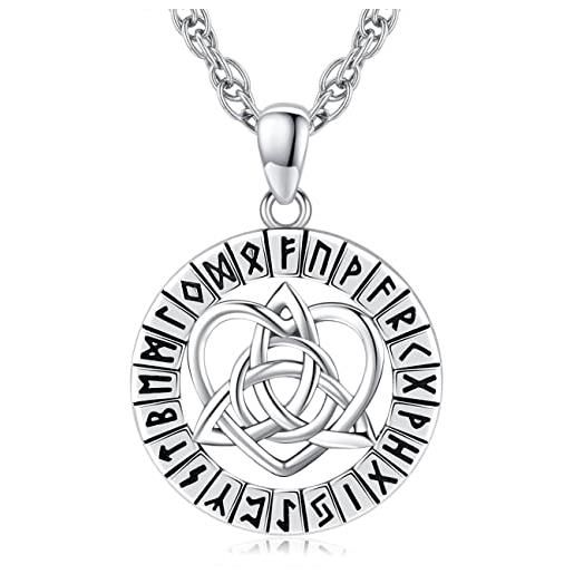 Friggem collana con ciondolo vichingo con nodo celtico in argento sterling 925 ciondolo amuleto rune vichinghe gioielli per uomo donna (d-collana vichinga)