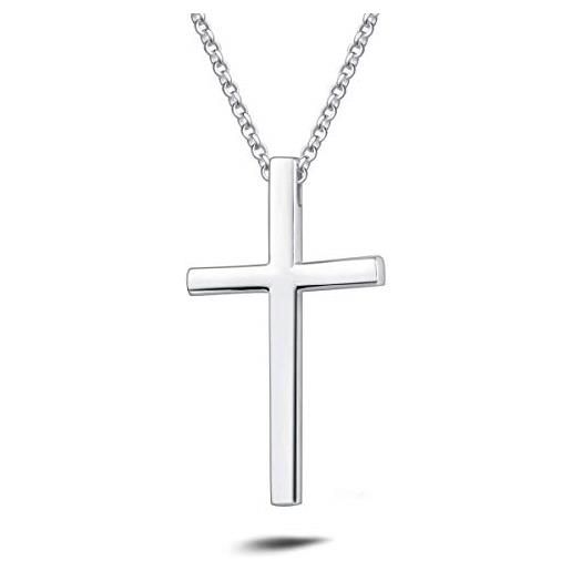 FANCIME collana croce uomo in argento sterling 925 crocifisso ciondolo, catena lunghezza: 60 cm - bianca