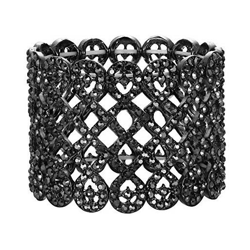 EVER FAITH braccialetto donna, cristallo austriaco art deco amore nodo largo nuziale elasticità bracciale carbonio nero