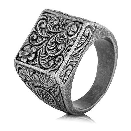 Akitsune floris anello | acciaio inossidabile grande floreale fiore ornamento sigillo design degli uomini delle donne anello - argento antico - 9 us