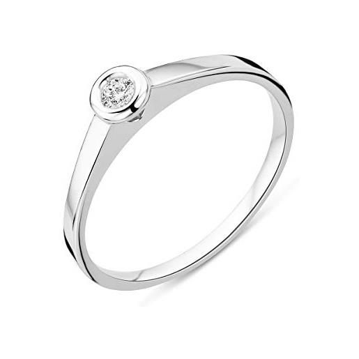 Miore anello da donna solitario diamante anello di fidanzamento in oro bianco 9 carati/oro 375 diamante brillante 0,05 ct