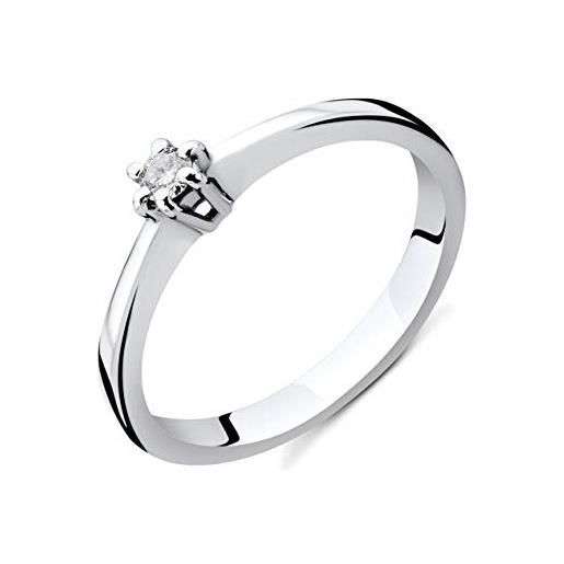 Miore anello da donna solitario diamante anello di fidanzamento in oro bianco 9 carati/oro 375 diamante brillante 0,07 ct, 54, oro