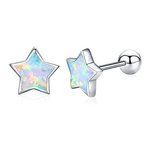 CUOKA MIRACLE orecchini a bottone stella argento 925 opale elica cartilagine per orecchini da donna stella per ragazze, figlia, bambini (a)