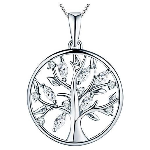YL collana donna argento 925 con ciondolo 5a zirconia cubica/granato/smeraldo albero della vita pendente gioielli, catena 45+5cm
