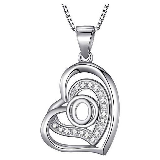 Morella collana donna a forma di cuore lettera o con zirconi bianchi 46 cm argento 925 rodiato