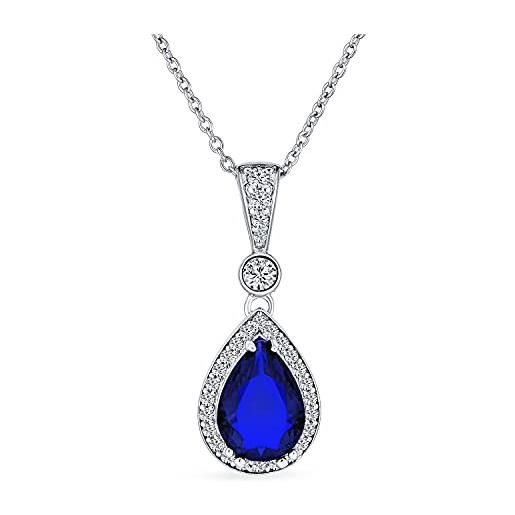 Bling Jewelry zaffiro blu simulato cz halo solitaire teardrop pear shape collana per le donne. 925 sterling silver