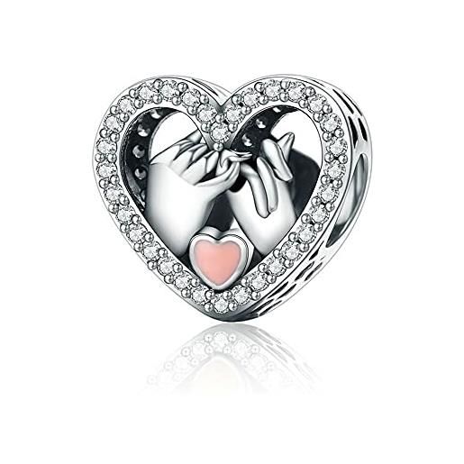 NINGAN pendente in argento 925 fascino d'amore con zircone lucido 'i love you' beading adatto per il regalo della collana del braccialetto delle donne (cuore d)