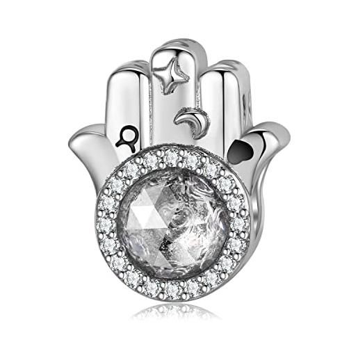 Magic Charms ciondolo mano di hamsa per bracciale, argento sterling 925 fatima ciondolo mano fortunata per bracciale collana per donne ragazze regalo di compleanno pietra roccia