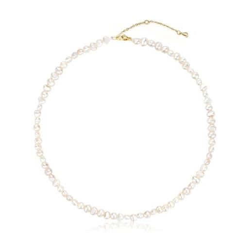 KVLmoze collana girocollo da 38,1 cm con perle selezionate a mano, catenella da 4 mm, graziosa, di piccole dimensioni, regalo per la festa della mamma, da donna, placcato oro