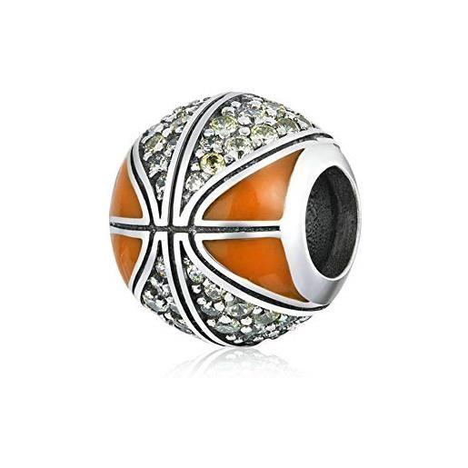 YiRong Jewelry charm a forma di palla da basket in argento sterling 925, idea regalo per compleanni e occasioni sportive, per braccialetti pandora (palla da basket a)