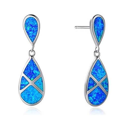 FANCIME - orecchini pendenti in argento sterling 925 con opale blu sintetico taglio a pera, con chiusura a gancio, per donne e ragazze, lunghezza 3 cm argento