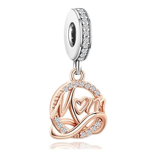 Annmors charms love mom infinity bead charm donna argento ciondolo a forma di, in argento sterling 925, compatibile con braccialetti e collane europei