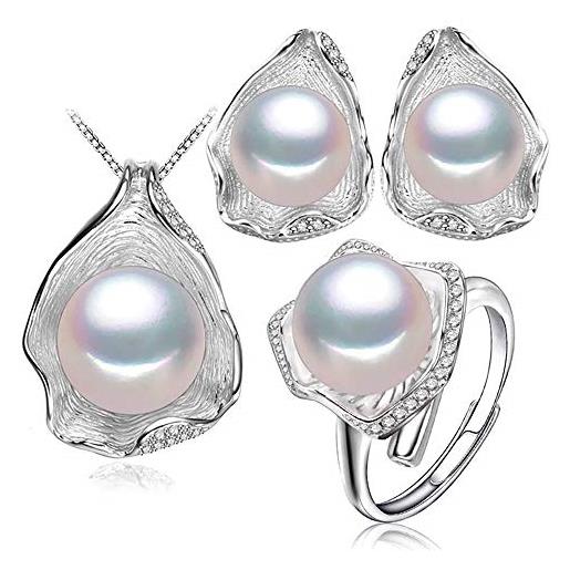 24 JOYAS set di gioielli con conchiglie di perle in argento sterling 925 - ciondolo, anello e orecchini