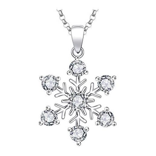 JO WISDOM collana di fiocchi di neve argento 925 donna, ciondolo con catena zirconia cubica aaa, gioielli di natale per le donne