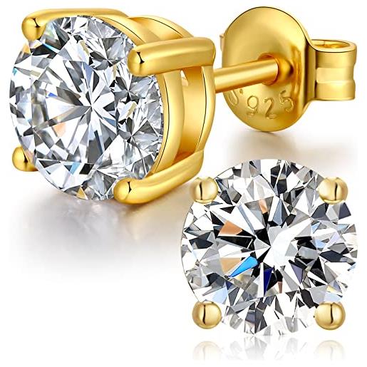 Jiahanzb 18k oro placcata orecchini 925 argento sterlina zirconi simulato diamante brillanti per donna uomo 4-8mm argento oro nero colore (6, b: oro tondo)