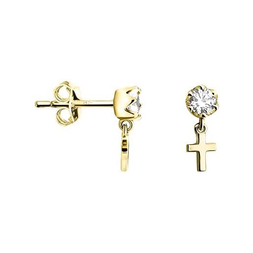 Sofia milani - orecchini da donna in argento 925 - placcati in oro e con pietra zircone - orecchino a perno a croce - e1553