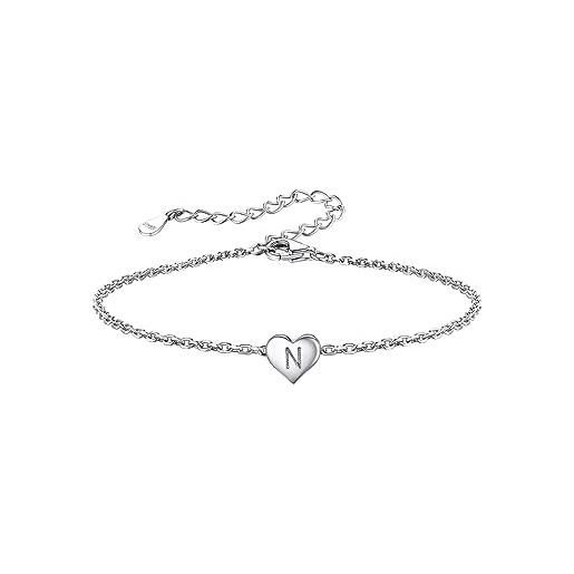 Silvora braccialetto a forma di cuore in argento sterling 925 con catena a forma di lettera personalizzata per donne e adolescenti può incidere