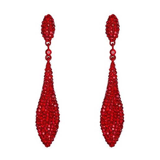 EVER FAITH orecchini donna, EVER FAITH cristallo austriaco doppio goccia d'acqua orecchino trafitto pendente rosso