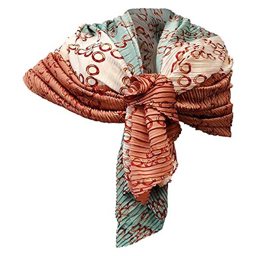 L.T.Preferita elegante sciarpa plissettata misto seta foulard sciale, stile moderno donna coprispalle stola cerimonia (rosa bianco verde)