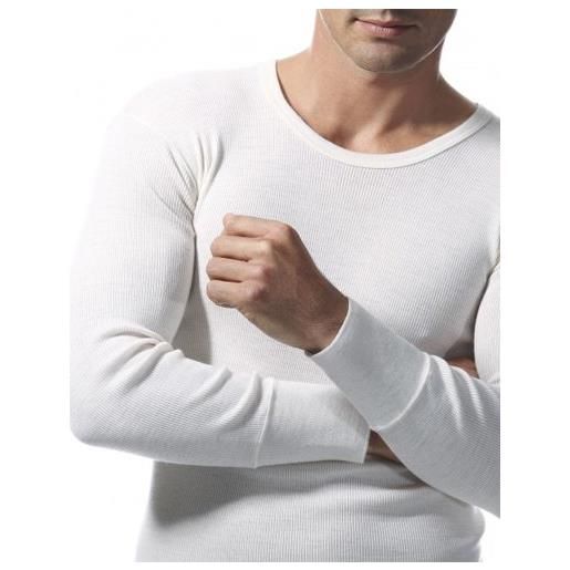 RAGNO maglia uomo manica lunga girocollo in costina 2x1 pesante pura lana merino (bianco lana, tg. 4°)