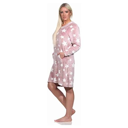 Normann camicia da notte da donna a maniche lunghe, con polsini effetto stella, in morbido pile coral caldo, colore: rosa. , large