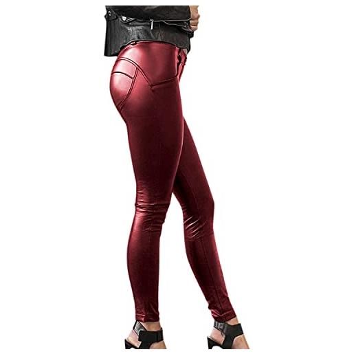 Petalum pantaloni a vita alta elasticizzati in finta pelle, rosso (pile). , 38