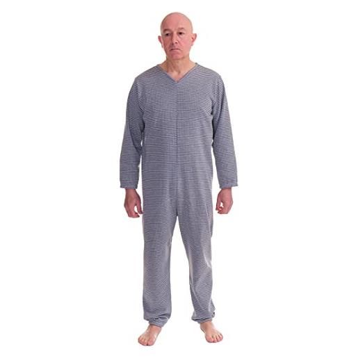 FERRUCCI COMFORT pigiama tutone sanitario calore manica lunga 1 cerniera/zip dietro schiena invernale tessuto pesante (azzurro/blu, l)