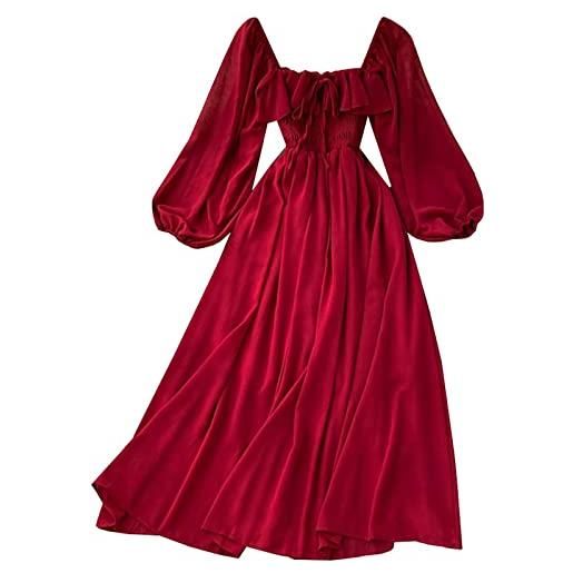 SMIMGO donne casual maniche a sbuffo prom dress estate dolce fata maxi tulle vestito cottagecore vestiti, rosso, taglia unica