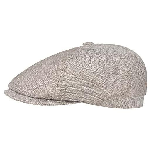 Stetson berretto piatto brooklin donna/uomo - made in the eu berretti lino estivo herringbone con visiera, fodera primavera/estate estate - m (56-57 cm) beige