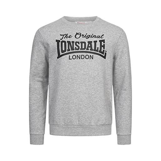 Lonsdale burghead - felpa da uomo con scollo rotondo, vestibilità normale, marl grigio/nero, xl