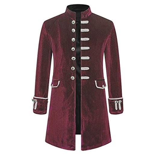 yiouyisheng giacca da uomo steampunk gothic uniform cosplay costume cappotto vintage cardigan uomo solido manica lunga giacca in velluto collo alto cardigan cardigan nero blu rosso, a01 rosso. , xl
