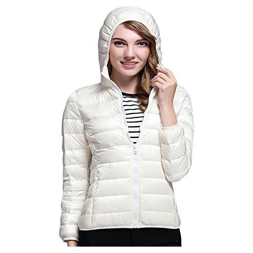 Hzcx fashion - piumino da donna con cappuccio, vestibilità aderente, leggero bianco 48