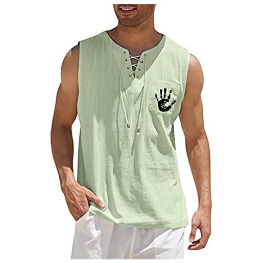 Xmiral top da uomo primaverili ed estivi top sportivo senza maniche top in cotone e lino canotta fitness per muscoli canottiere allenamento (m, nero)