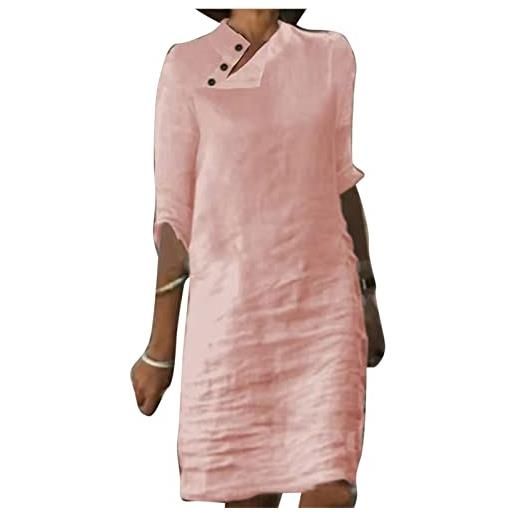 UJIAZ moda femminile estiva in cotone e lino abito a mezza manica casual allentato a mezza manica vestito lungo