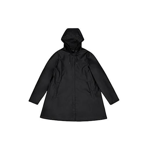 RAINS giacca rains a-line w jacket impermeabile, silhouette a trapezio, chiusura frontale con bottoni automatici nascosti, cappuccio con coulisse, tasche laterali, antivento, colore nero nero black
